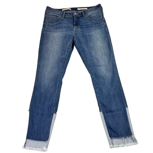 Pilcro and the Letterpress Jeans Womens 32 Blue Script Two Tone Step Raw Hem - Picture 3 of 12